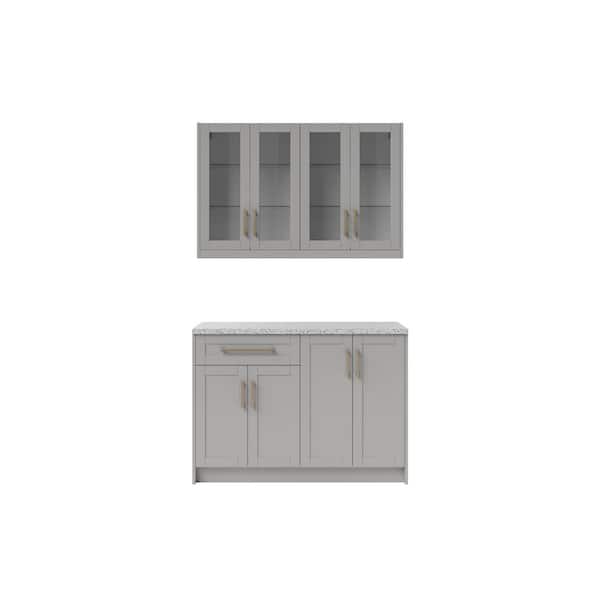NewAge Products Gray Home Bar Cabinet Set with Contemporary Brushed Nickel Handles (5-Pieces)