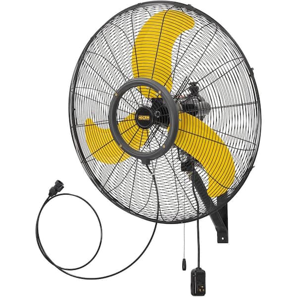 3-Speed Oscillating High Velocity Indoor/Outdoor Wall Mount Fan in Yellow 30 in. with IP44 Enclosure Motor, GFCI Plug