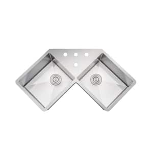 New Chef's Collection Handcrafted Undermount Stainless Steel 46 in. 4 Holes 50/50 Double Bowl Kitchen Sink with faucet
