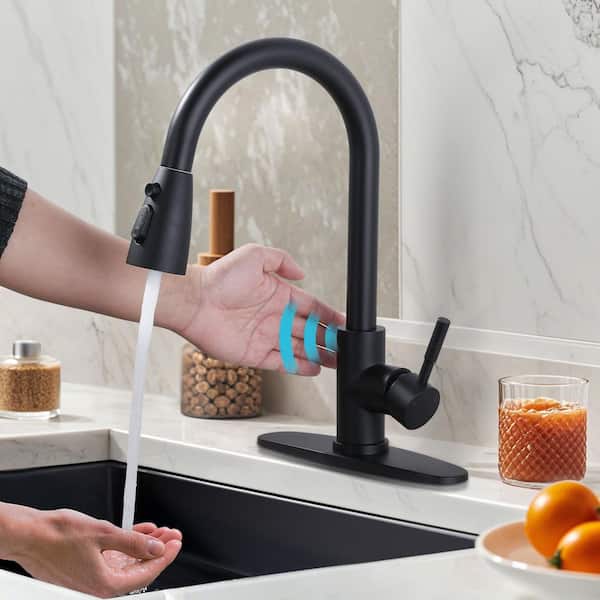 15.3 in. Touchless Sensor Single Handle Pull Down Sprayer Kitchen Faucet with 360° Spout in Stainless Steel Black