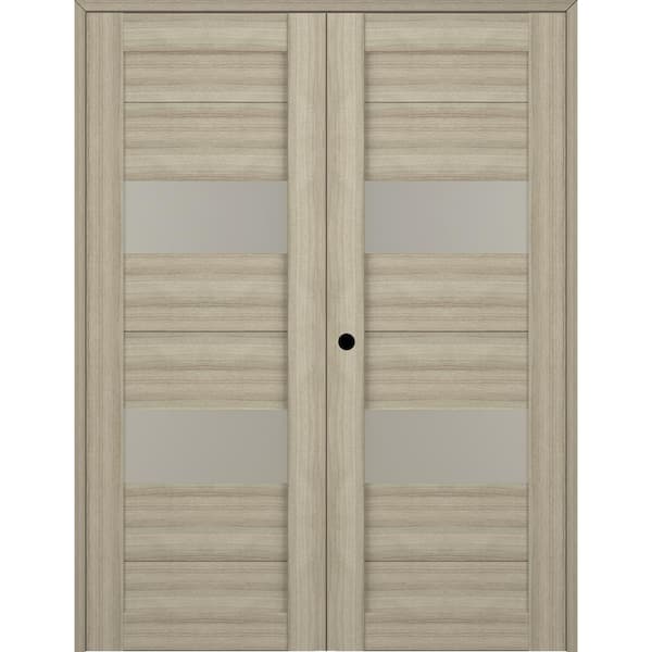 Berta 72 in. x 96 in. Right Hand Active 2-Lite Frosted Glass Shambor Wood Composite Double Prehung Interior Door