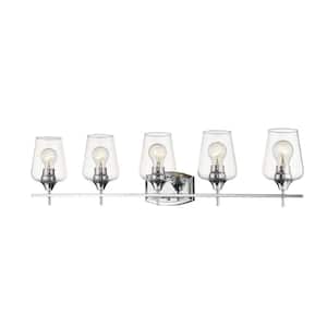 Joliet 38 in. 5-Light Chrome Vanity Light with Clear Glass