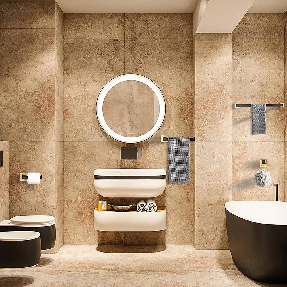 23.6 Inch Black and Brushed Gold Metal Towel Bar Set