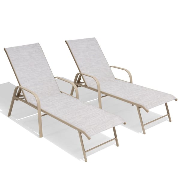 Crestlive Products 2-Piece Aluminum Adjustable Outdoor Chaise Lounge in White Gray with Armrests