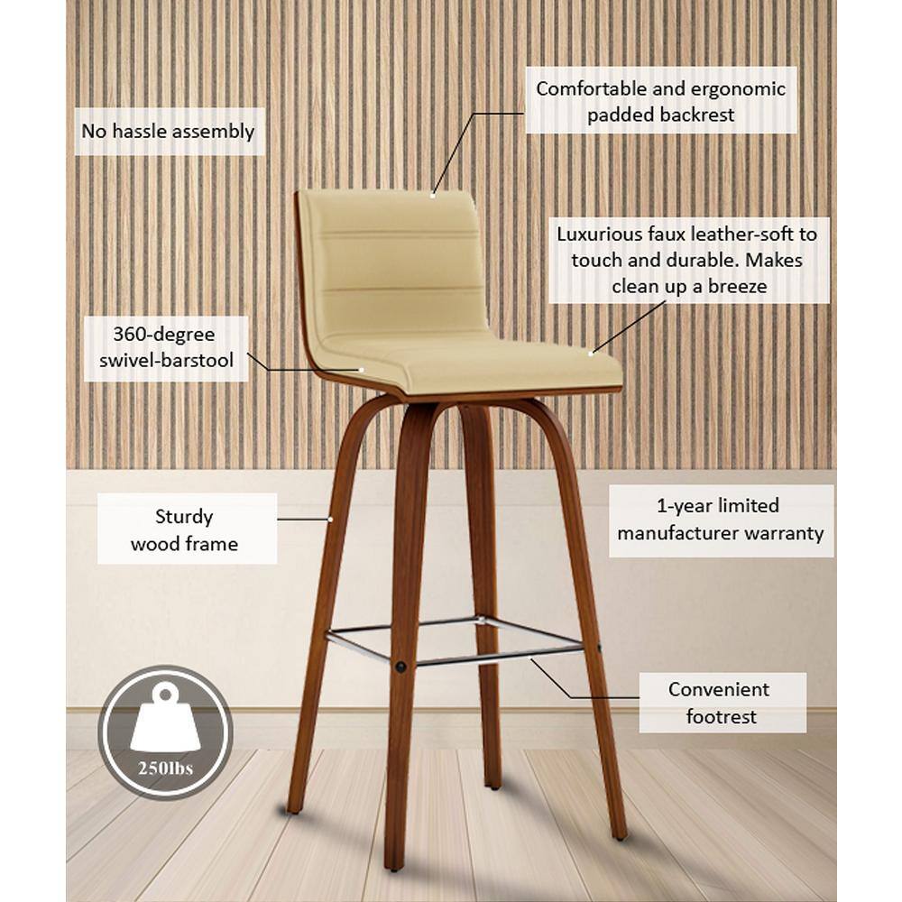 Vienna Cream Faux Leather and Walnut Swivel Bar Stool