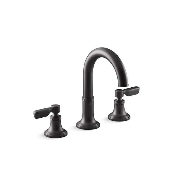 KOHLER Paces 8 in. Widespread Double Handle Bathroom Faucet with Lever Handles in Matte Black