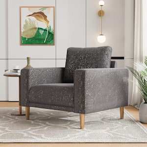 Megan Gray Boucle Polyester Fabric Modern Accent Arm Chair With Wood Legs