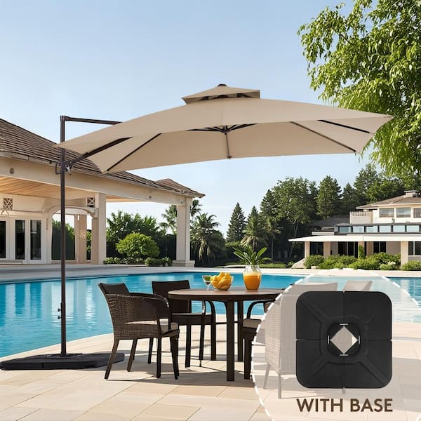 9 ft. x 9 ft. Square Outdoor Patio Cantilever Umbrella with Weighted Base in Beige