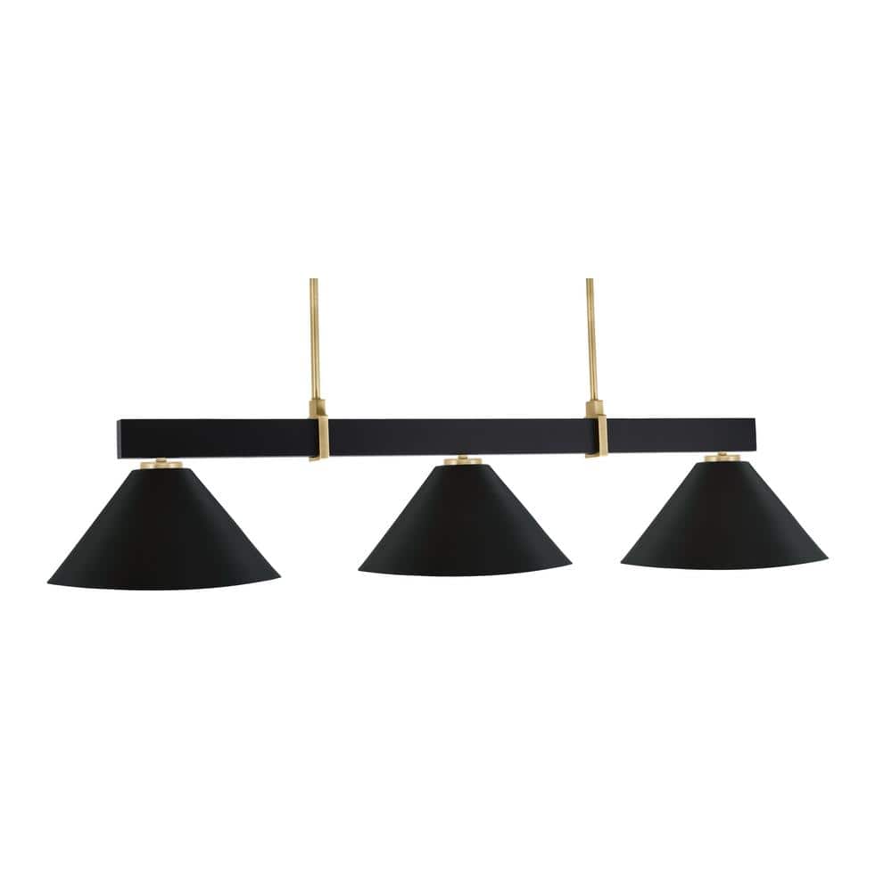 Balmore 3-Light Matte Black and New Age Brass Billiard Light with 14 in. Ma