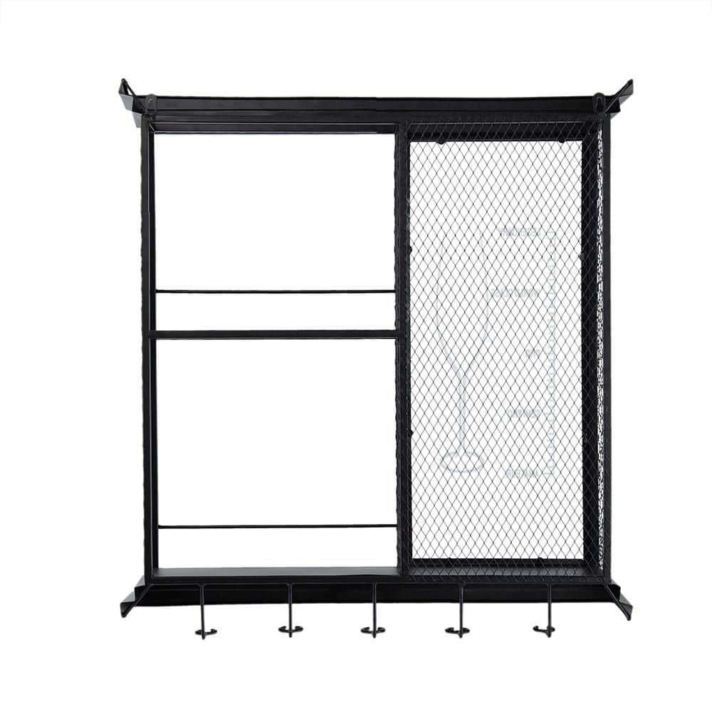 26 in. W x 5.1 in. D Black Metal Decorative Wall Shelf, Floating Wine Bar S