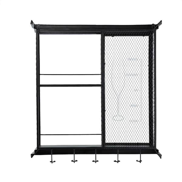 Unbranded 26 in. W x 5.1 in. D Black Metal Decorative Wall Shelf, Floating Wine Bar Shelf with Glass Holder and Display Shelves