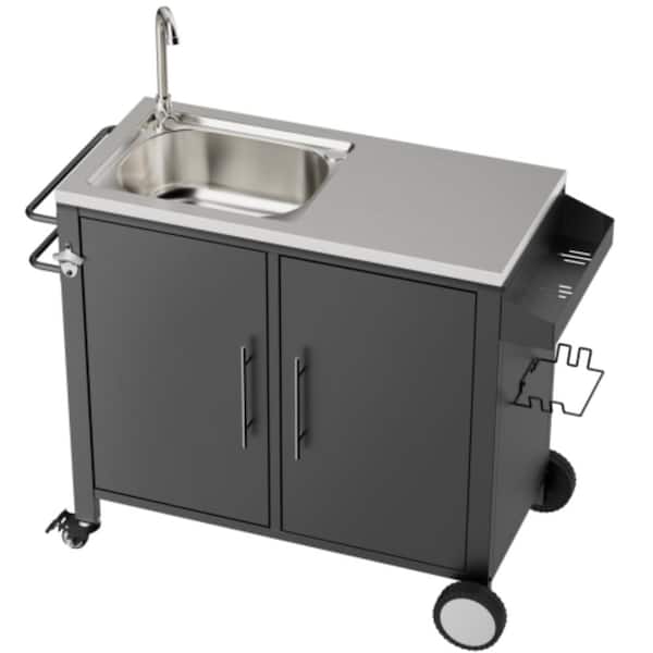 Outdoor Grill Table with Sink and Storage Cabinet – Mobile Grill Cart for BBQ, Patio, Backyard & Outdoor Kitchen
