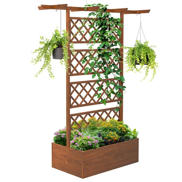 72 in. x 63 in. Wood Planter with Trellis, Raised Garden Bed Privacy Screen Planter Box for Climbing Plants, Flowers