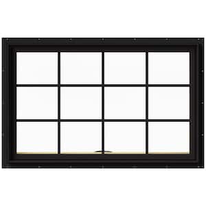 48 in. x 30 in. W-2500 Series Black Painted Clad Wood Awning Window w/ Natural Interior and Screen