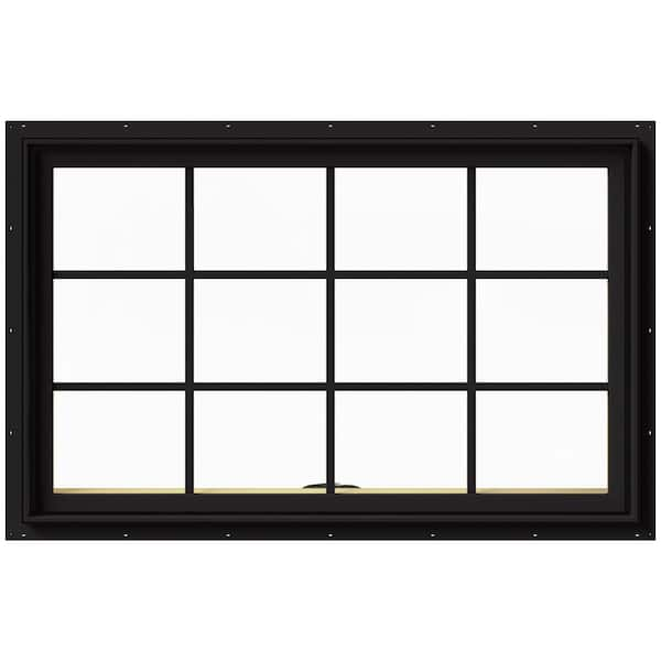 JELD-WEN 48 in. x 30 in. W-2500 Series Black Painted Clad Wood Awning Window w/ Natural Interior and Screen