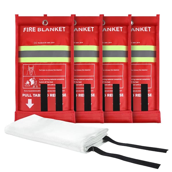 Fiberglass Emergency Survival Flame Retardant Fire Blanket Home Kitchen Office Car Grill 39x39 in. 4 Pack