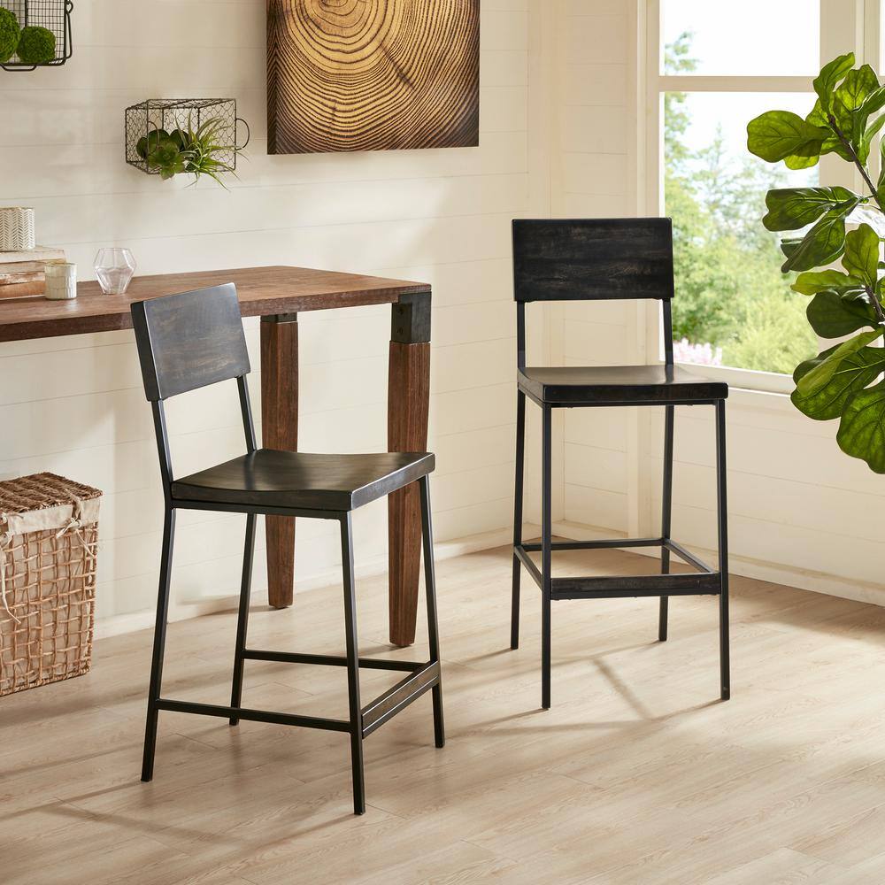 Tacoma 24.8" Black Wood and Metal Counter Stool