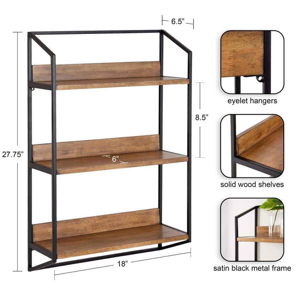 Hylton Rustic Brown Wood Floating Decorative Wall Shelf