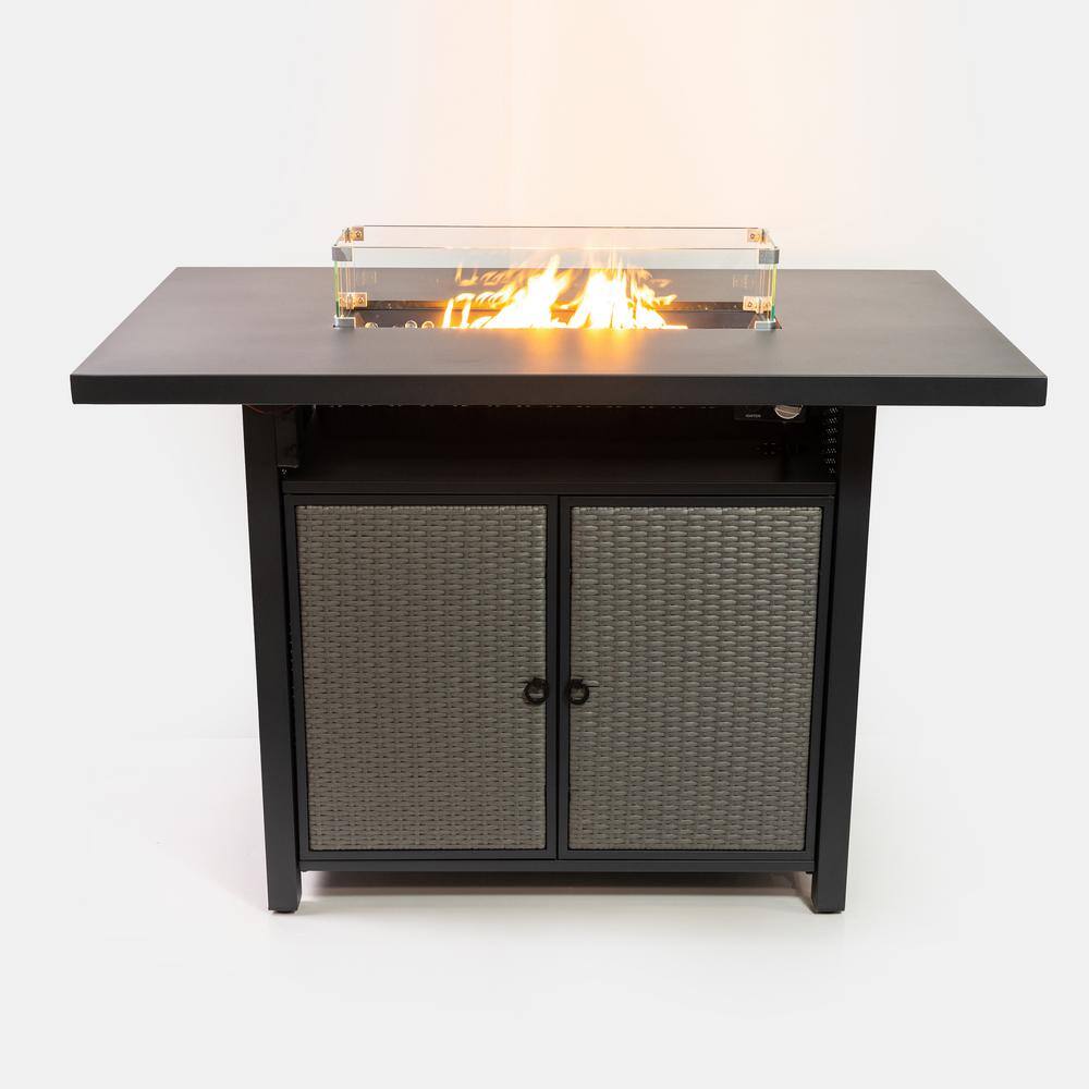 55 in. Metal Propane Outdoor Rectangular 40,000 BTU Barstool Fire Pit Table