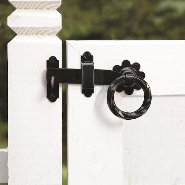 6 in. Black Heavy Duty Decorative Gate Ring Latch