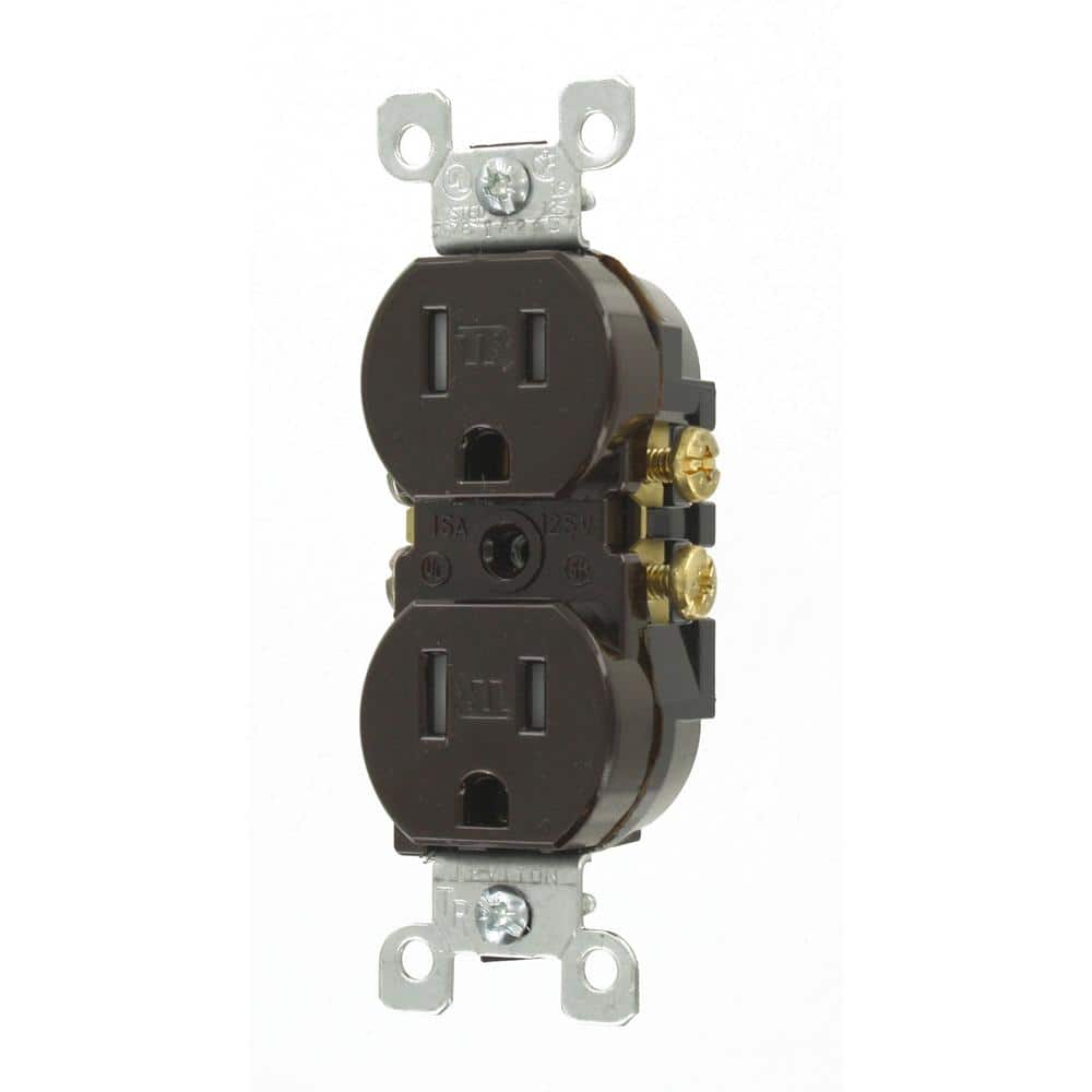 Brown Tamper-Resistant Duplex Outlet with Wall Plate