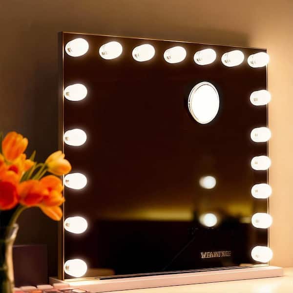 31.5 in x 22.8 in White Vanity with Integrated Light and Bluetooth Speaker, Dimmable Makeup Mirror with USB Charge Port