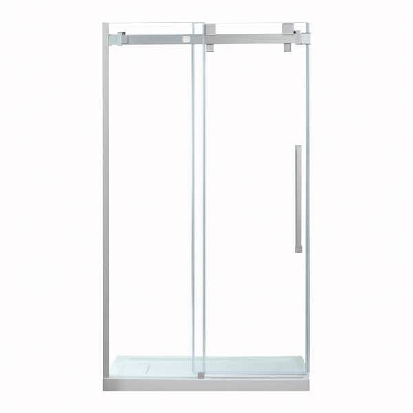 OVE Decors Chester 36 in. L x 48 in. W x 78.74 in. H Alcove Shower Kit with Sliding Frameless Shower Door and Shower Pan in SN