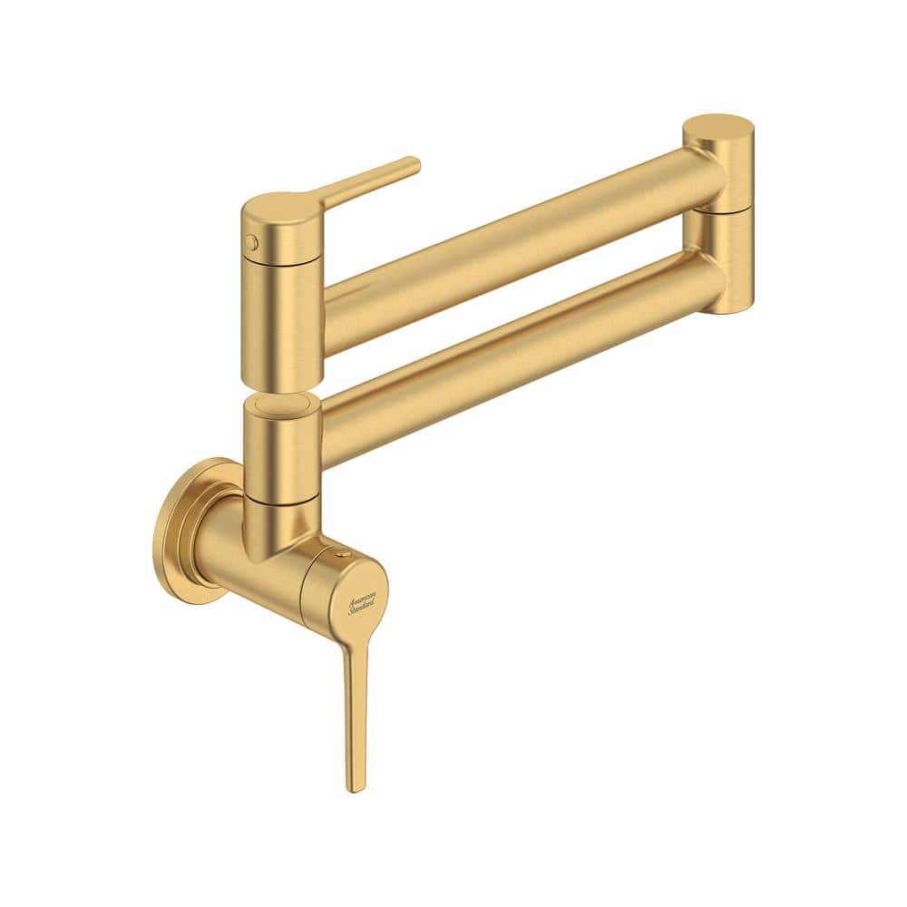 Brushed Gold Wall-Mount Pot Filler Kitchen Faucet with Pull-out Spray
