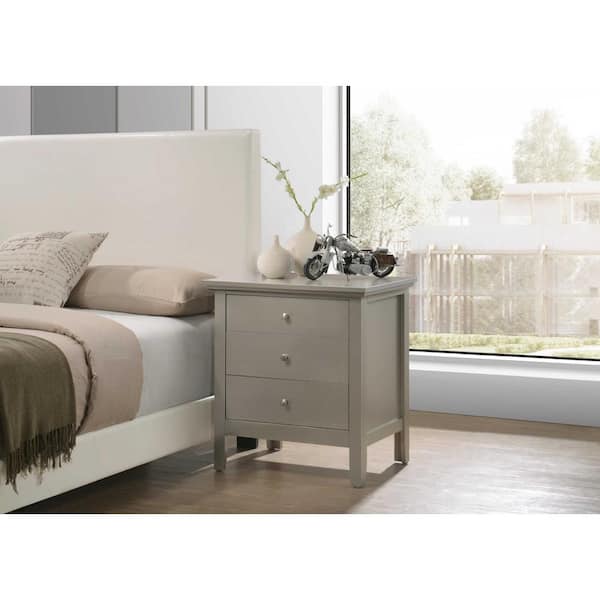 AndMakers Hammond 3-Drawer Silver Champagne Nightstand (26 in. H x 24 in. W x 18 in. D)