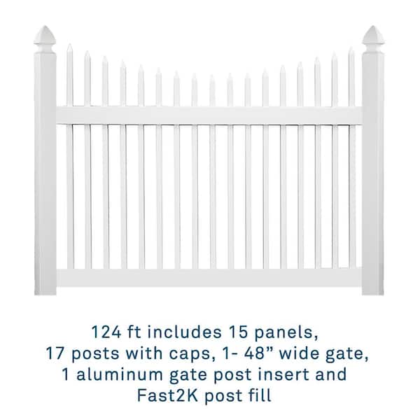 Weatherables Stratford 4 ft. H x 124 ft. L Picket Dog Ear Scalloped White Vinyl Fence Project Pack