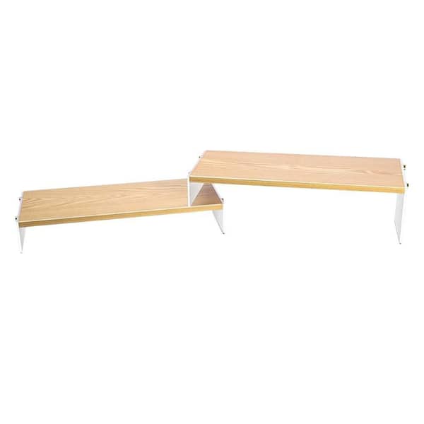 Unbranded Adjustable Dual Monitor Riser Desk Stand with Acrylic Legs 2-Tier Shelf Organizer for Laptop PC Printer Wood Wavy