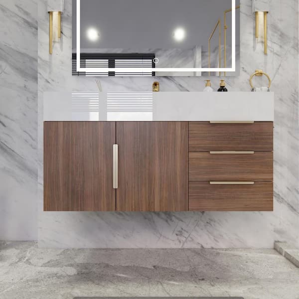 Bethany 42 in. W x 20 in. D x 22 in. H Single Sink Floating Bath Vanity in Rosewood with White Acrylic Top