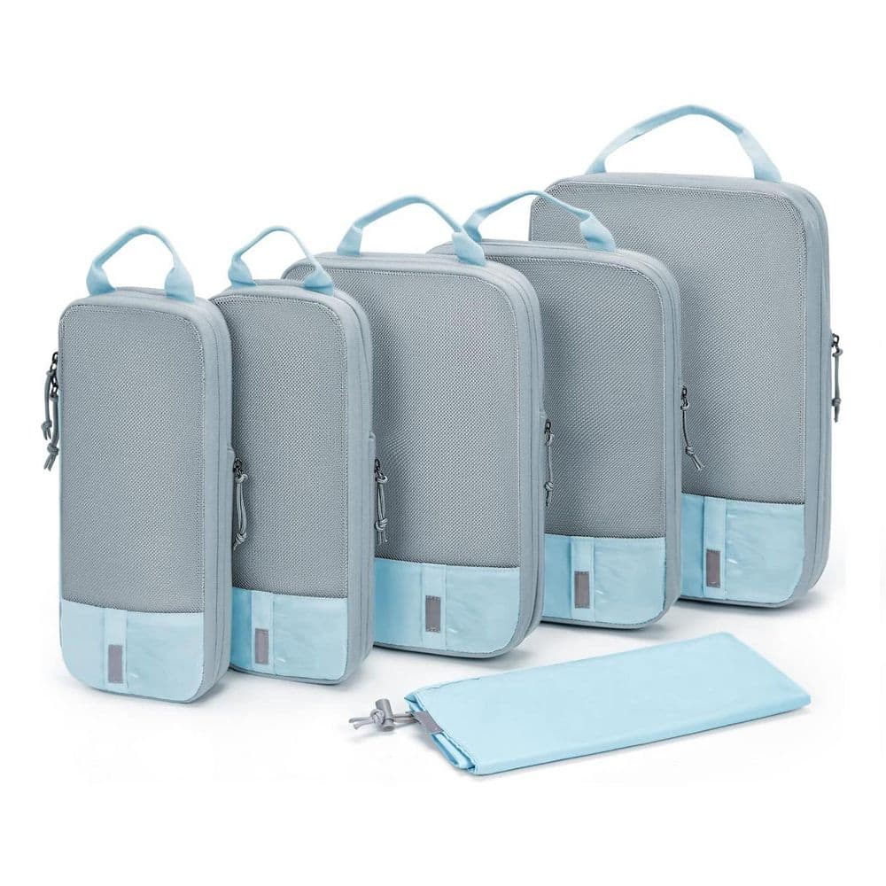 Anqtovp Gray+Light Blue 6 PCS Compression Packing Cubes Travel Luggage ...