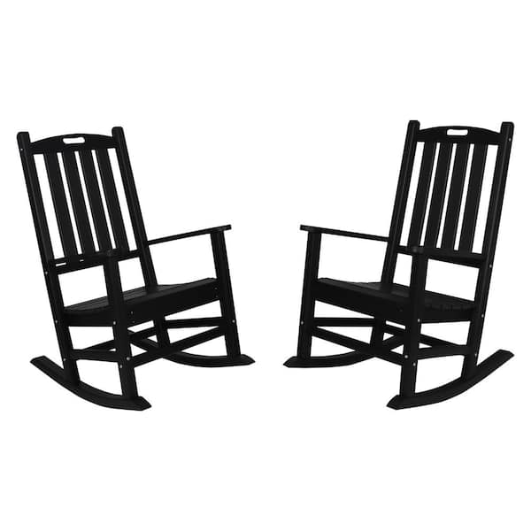 VEIKOUS 2-Piece Plastic Outdoor Rocking Chair Set, Black