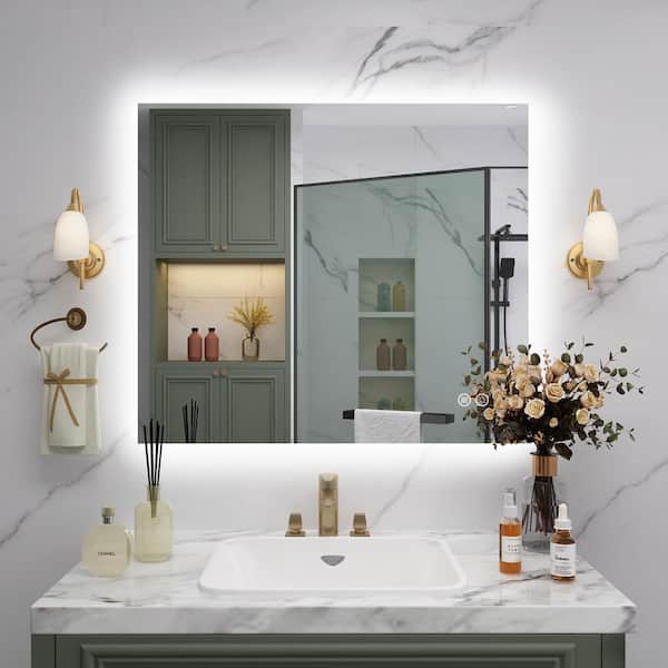 32 in. W x 36 in. H Rectangular Frameless Super Bright Backlited LED Anti-Fog Tempered Glass Wall Bathroom Vanity Mirror