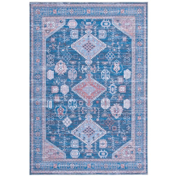 SAFAVIEH Serapi Blue/Ivory 9 ft. x 12 ft. Machine Washable Floral Bohemian Area Rug