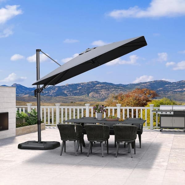 PURPLE LEAF 6 ft. x 10 ft. Cantilever Patio Umbrella Swivel Aluminum Offset 360° Rotation Umbrella with Base, Light Gray