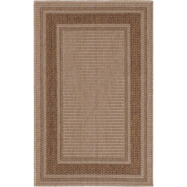 Brown Beige Border 3 ft. x 4 ft. Rectangle Indoor Runner Rug
