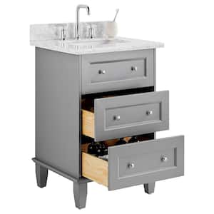 Lenore 24 in. W x 21 in. D x 34 in. H Single Sink Bath Vanity in Gray with Carrara Marble Top and Ceramic Basin