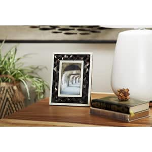 4 in. x 6 in. Black, Natural and Brown Resin and Bone Rectangular Picture Frame with Triangle Pattern