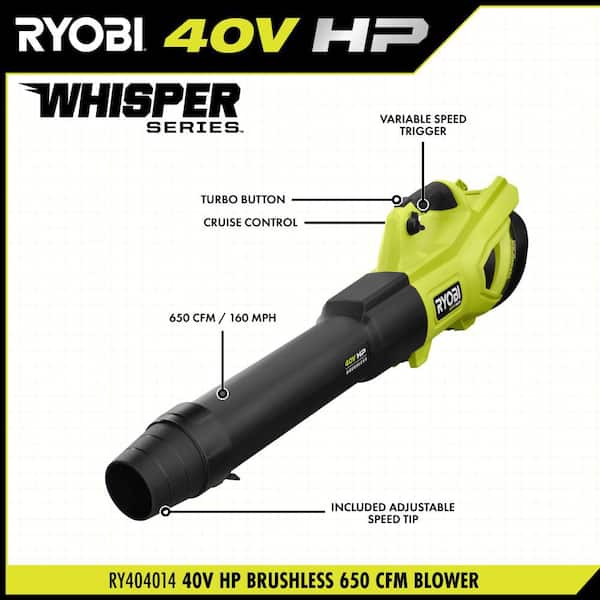 RYOBI 40V HP Brushless Whisper Series 160 MPH 650 CFM Cordless