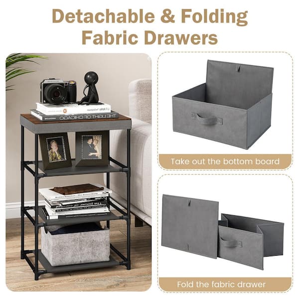 Gymax Grey and Rustic Brown 3-Drawers 12 in. W Nightstand