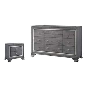 Tannon Light Gray 2-Drawer 30 in. Nightstand and Dresser