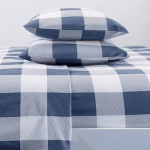 4-Piece Blue 100% Turkish Cotton Queen Deep Pocket Flannel Sheet Set