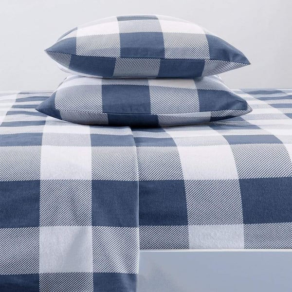 FRESHFOLDS 4-Piece Blue 100% Turkish Cotton Queen Deep Pocket Flannel Sheet Set
