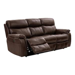 Ahmed 86 in. Pillow Top Arm Leather Rectangle Power Sofa in Brown