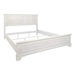 Farmhouse Basics Rustic White Wood Frame King Panel Bed : Headboard, Footboard and Side Panels, plus Bedframe
