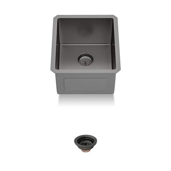 Gunmetal Black 15 in. x 17 in.Undermount Single Bowl 16-Gauge Stainless Steel Kitchen Sink with Strainer
