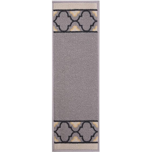 Unbranded Trellis Border Custom Size Gray 7 in. x 26 in. Indoor Carpet Stair Tread Cover Slip Resistant Backing (Set of 13)