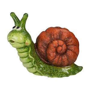 13.5 in. Green and Brown Snail Outdoor Garden Statue